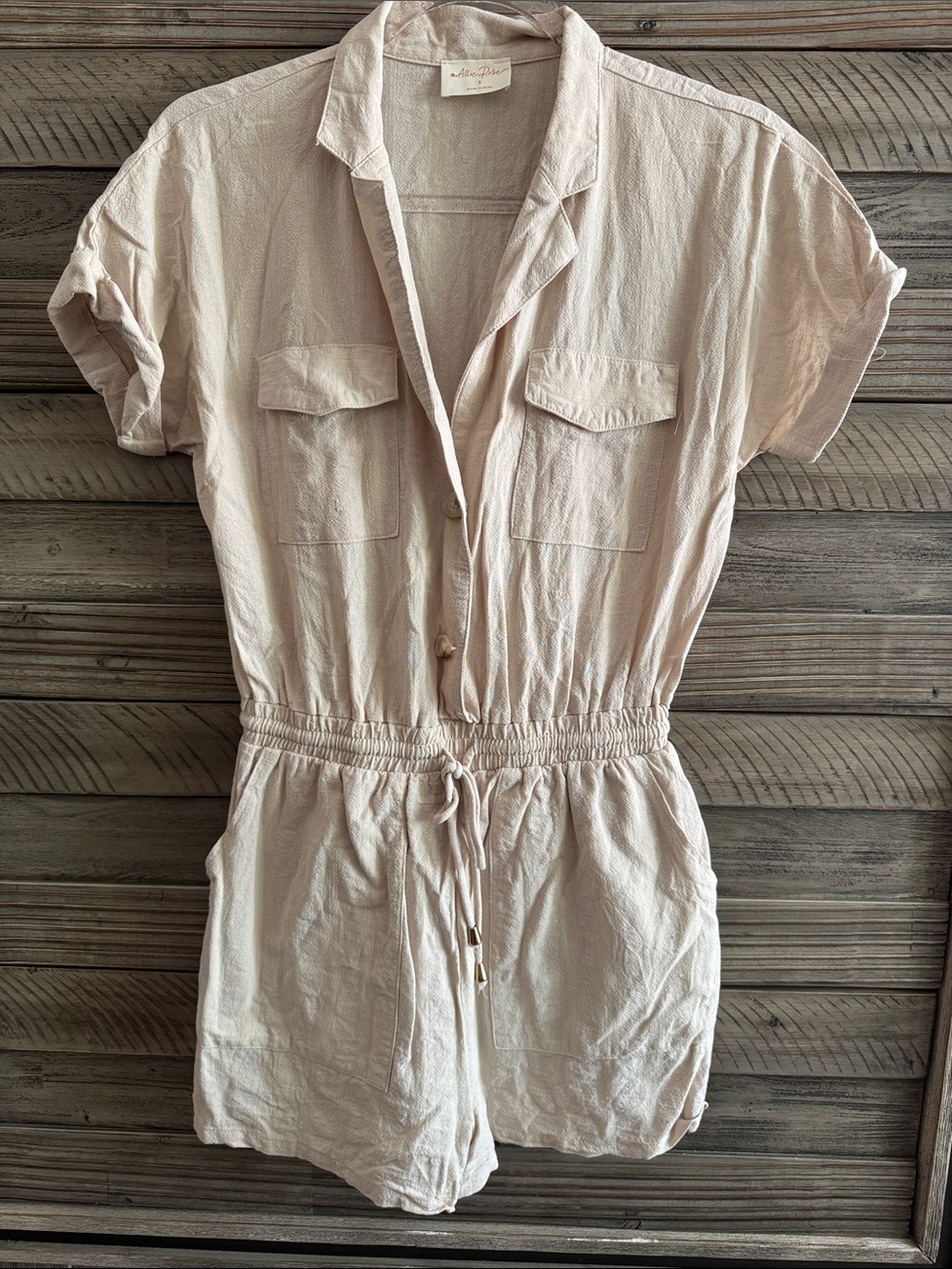 Casual Drawstring Romper - Light Beige